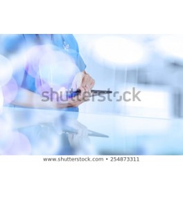 double exposure of success smart medical doctor working with abstract blurry bokeh  background as concept